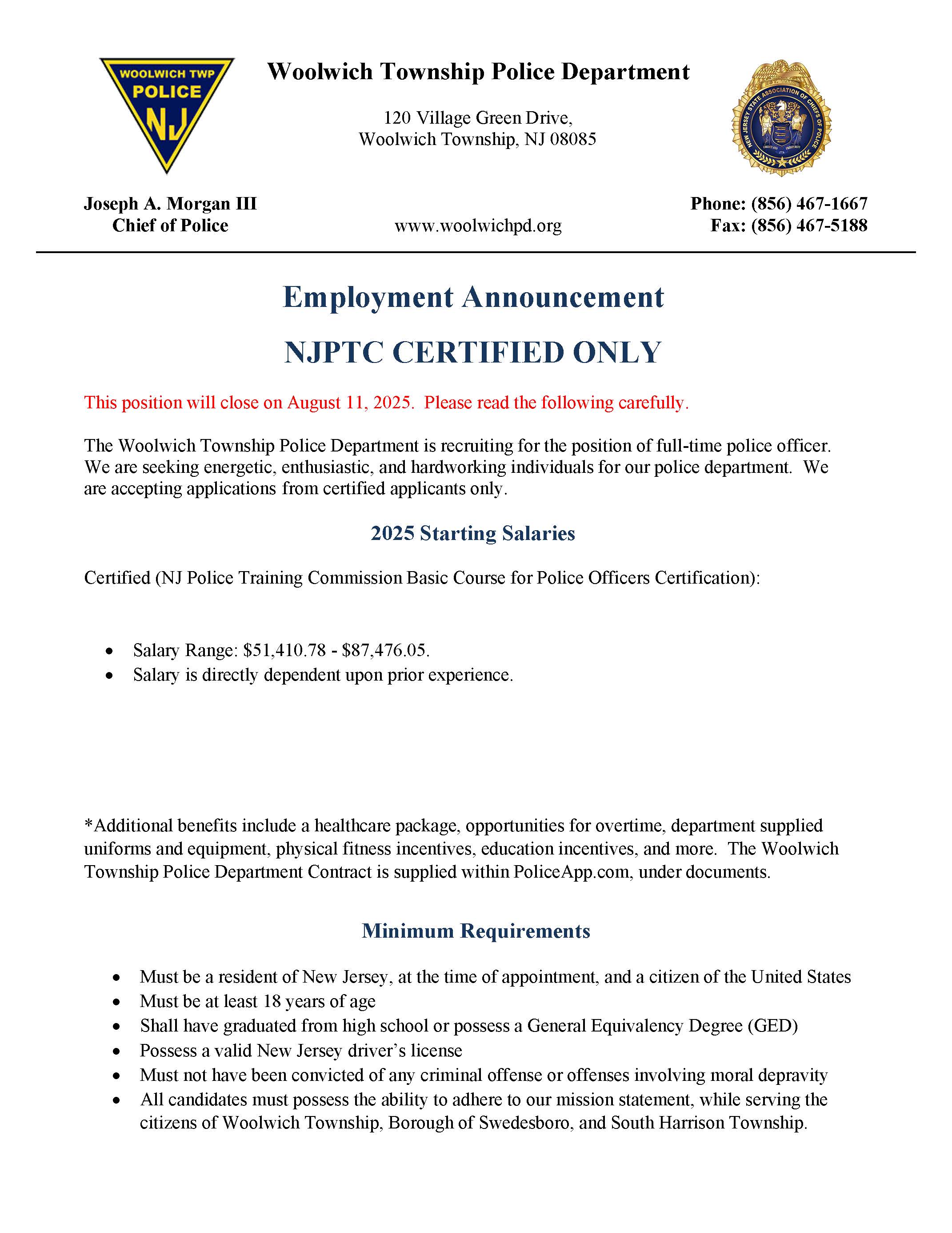 Woolwich Township Police Department , NJ Police Jobs