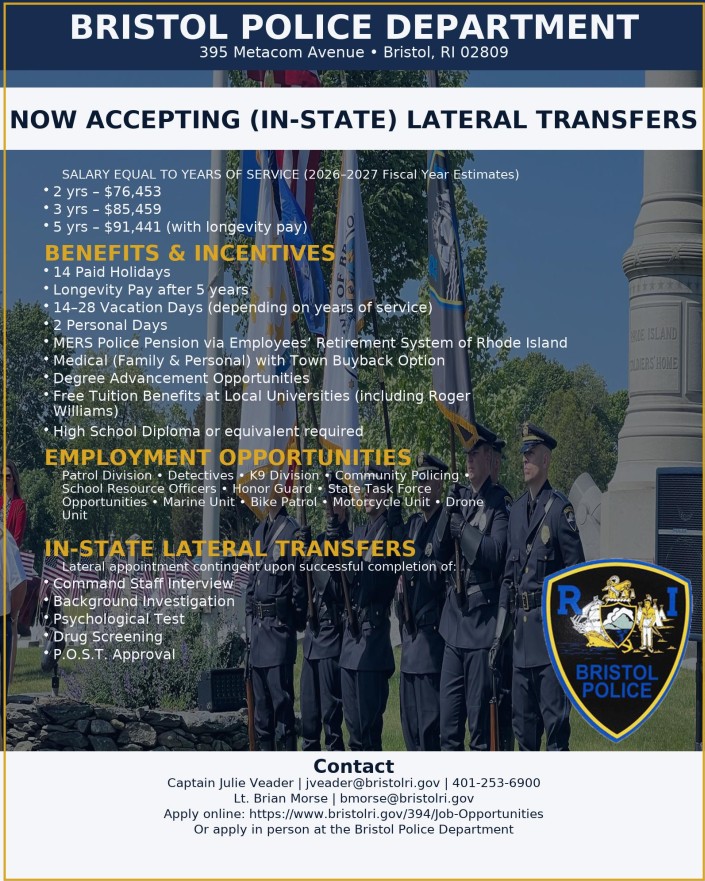 Bristol Police Department, RI Police Jobs
