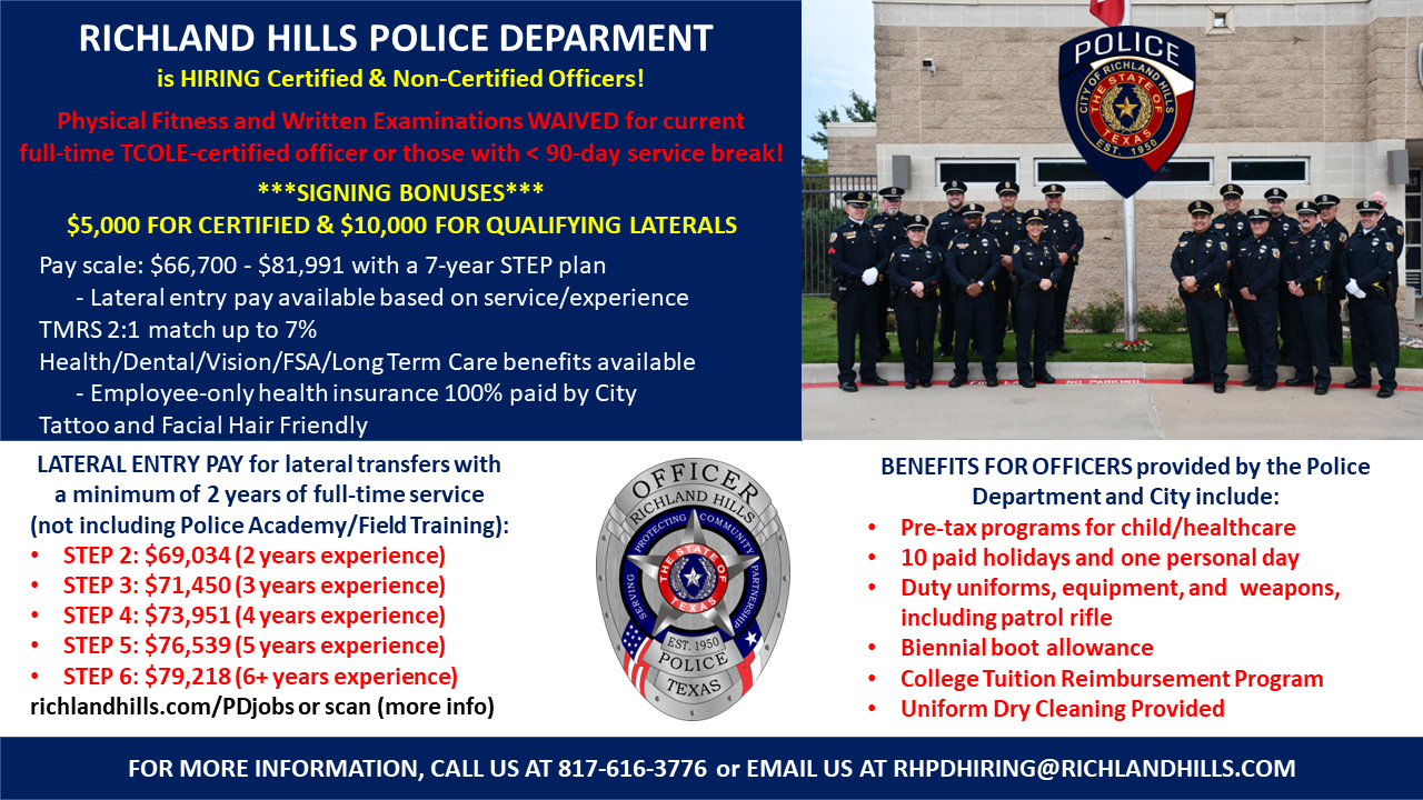 Richland Hills Police Department, TX Police Jobs