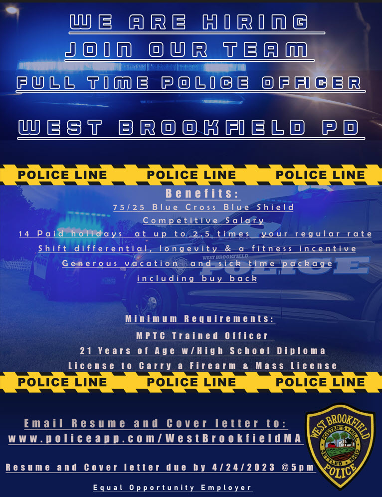 West Brookfield, MA Police Jobs - Certified | PoliceApp