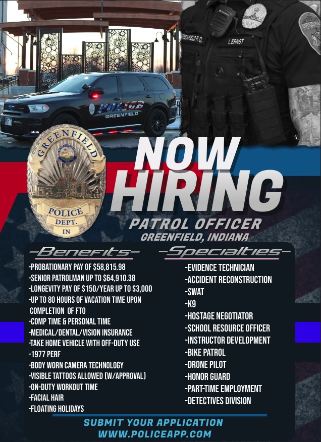 Greenfield, IN Police Jobs - Entry Level, Certified | PoliceApp