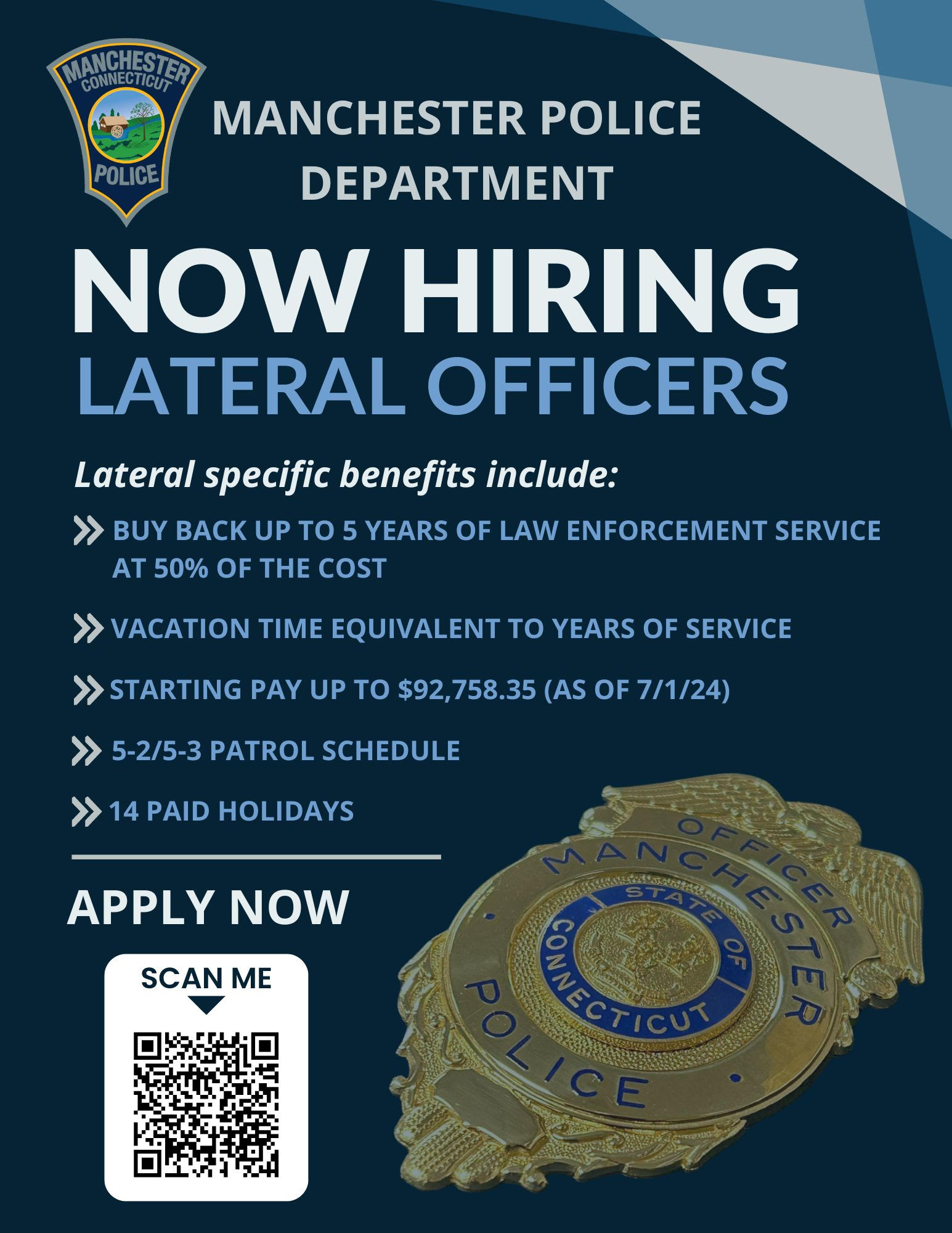Manchester Police Department, CT Police Jobs