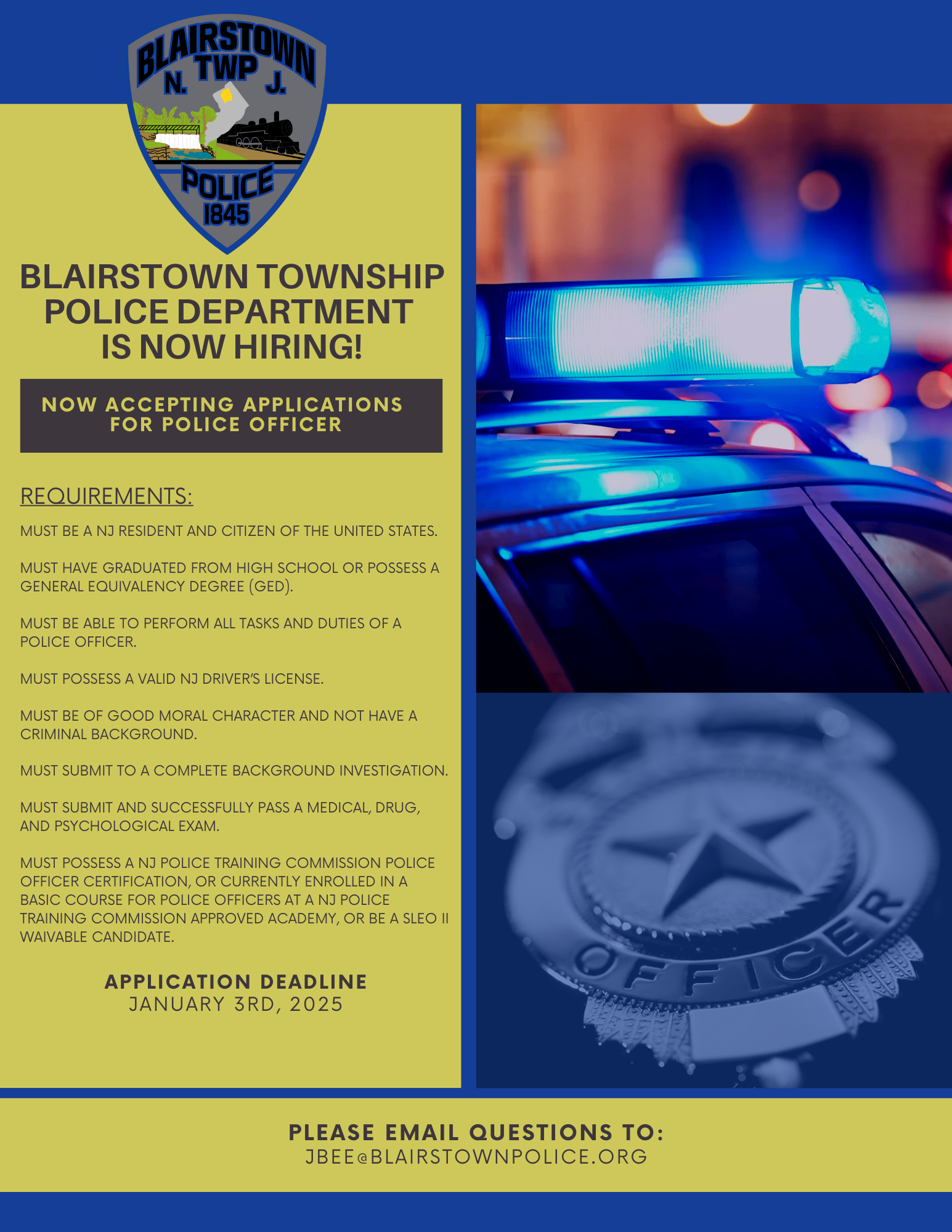 Blairstown Police Department, NJ Police Jobs